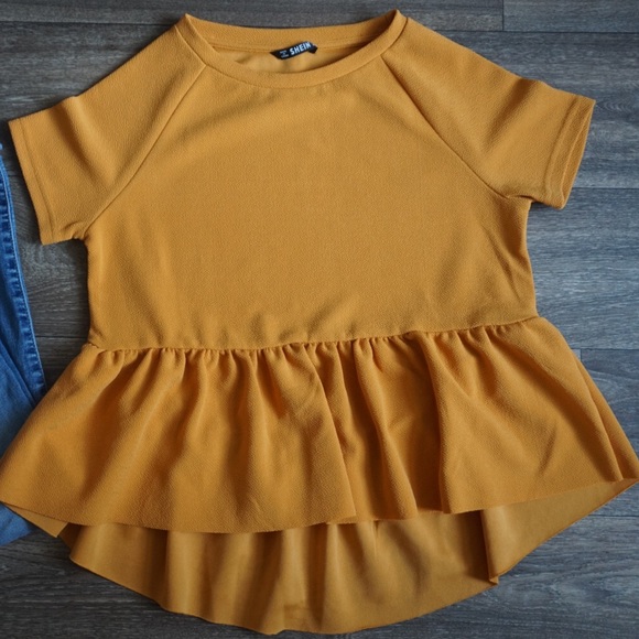 SHEIN Tops - Shein Dip Hem Raglan Sleeve Peplum Top